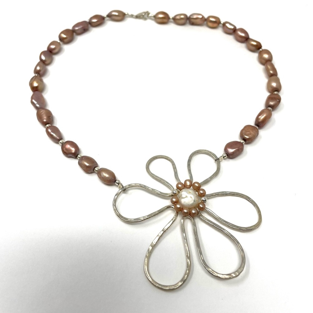 Sterling silver, pink freshwater pearls necklace, made in Israel